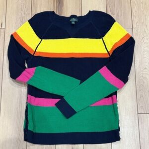 LRL Ralph Lauren Multicolor Striped Waffle Knit Crew Neck Sweater